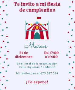 Tarjeta inviatición infantil.