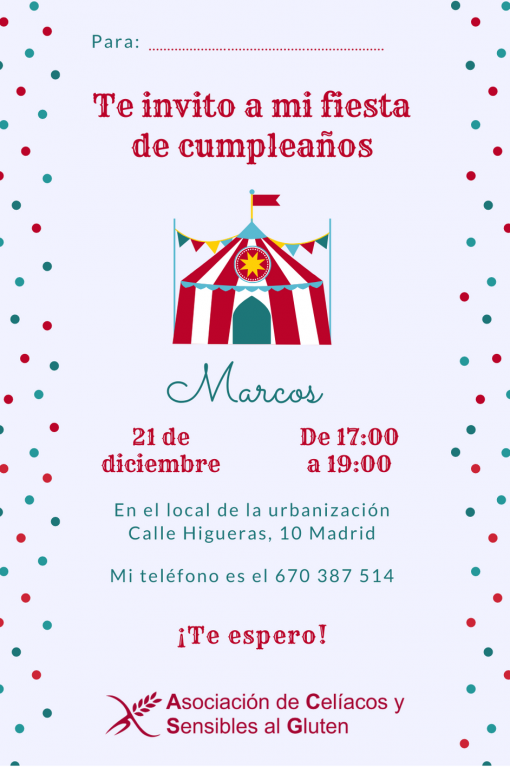 Tarjeta inviatición infantil.